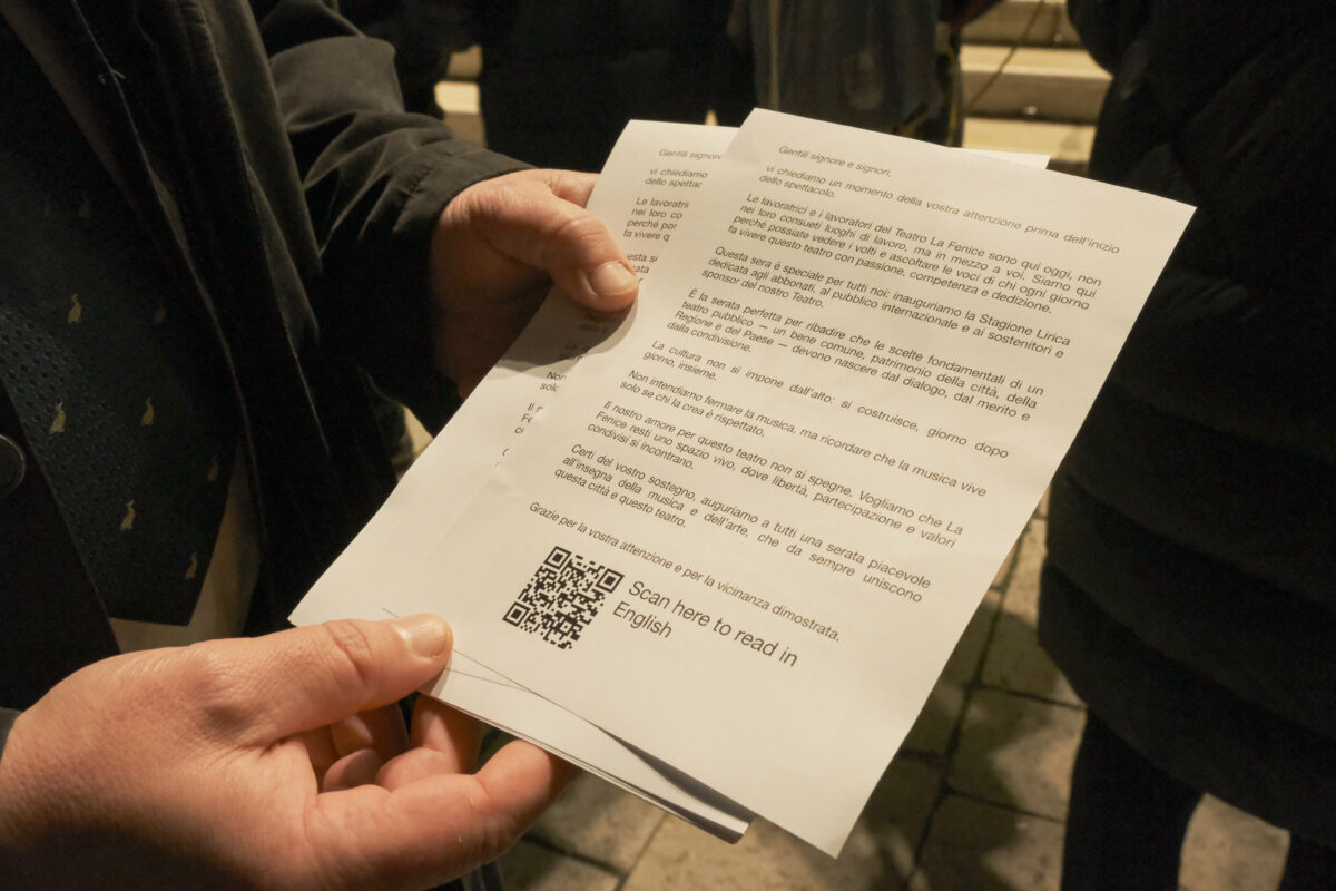 Teatro Fenice, workers’ flyer: ‘Culture cannot be imposed from above’ Teatro Fenice, workers’ flyer: ‘Culture cannot be imposed from above’
